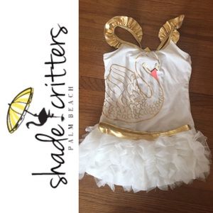 NWT White & Metallic Gold Swan Swimsuit 5T